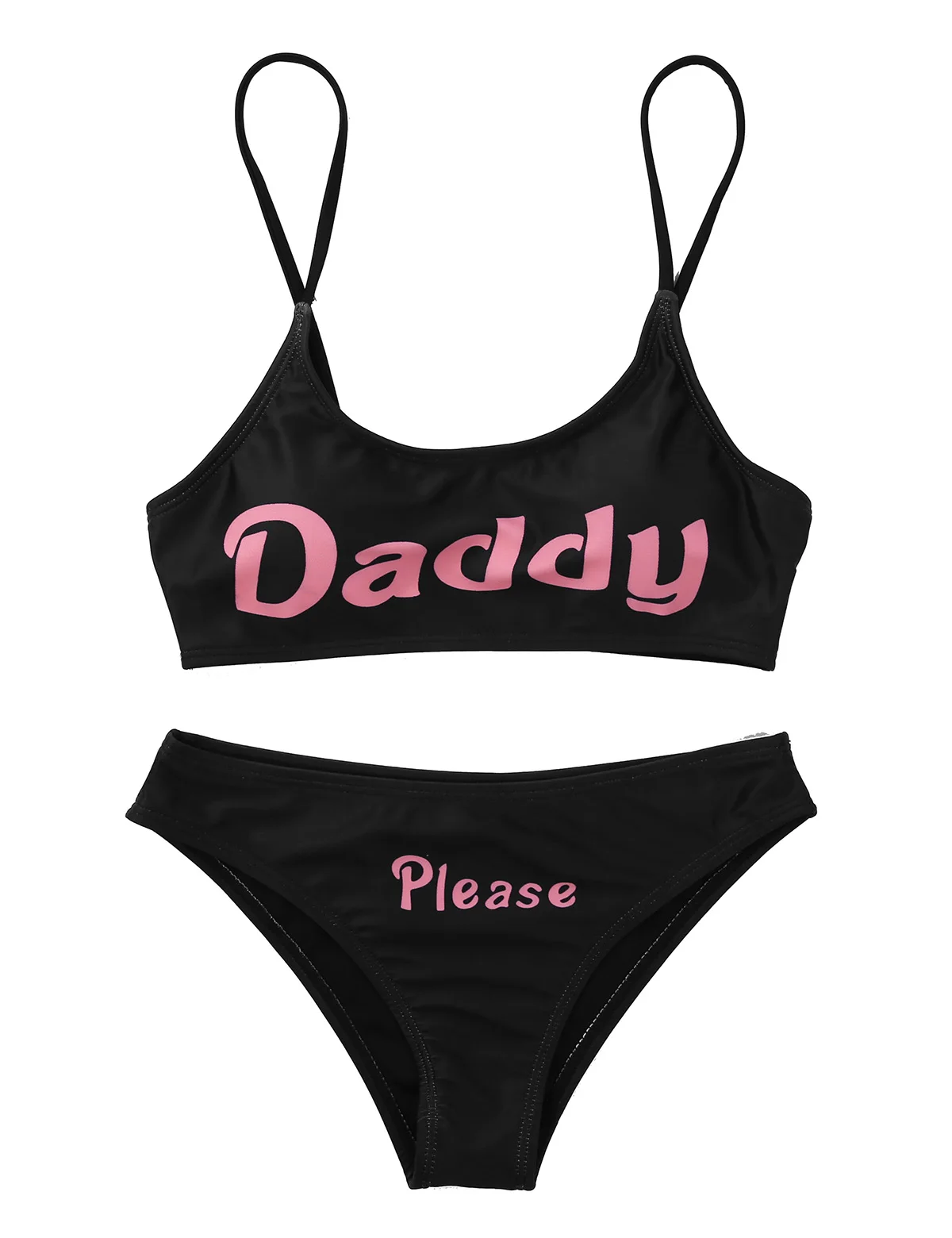 Womens Yes Daddy Printed Sexy Exotic Sets Mini Bra Crop Tops with Briefs Underwear Set Anime Cosplay Costumes Bikini Swimwear