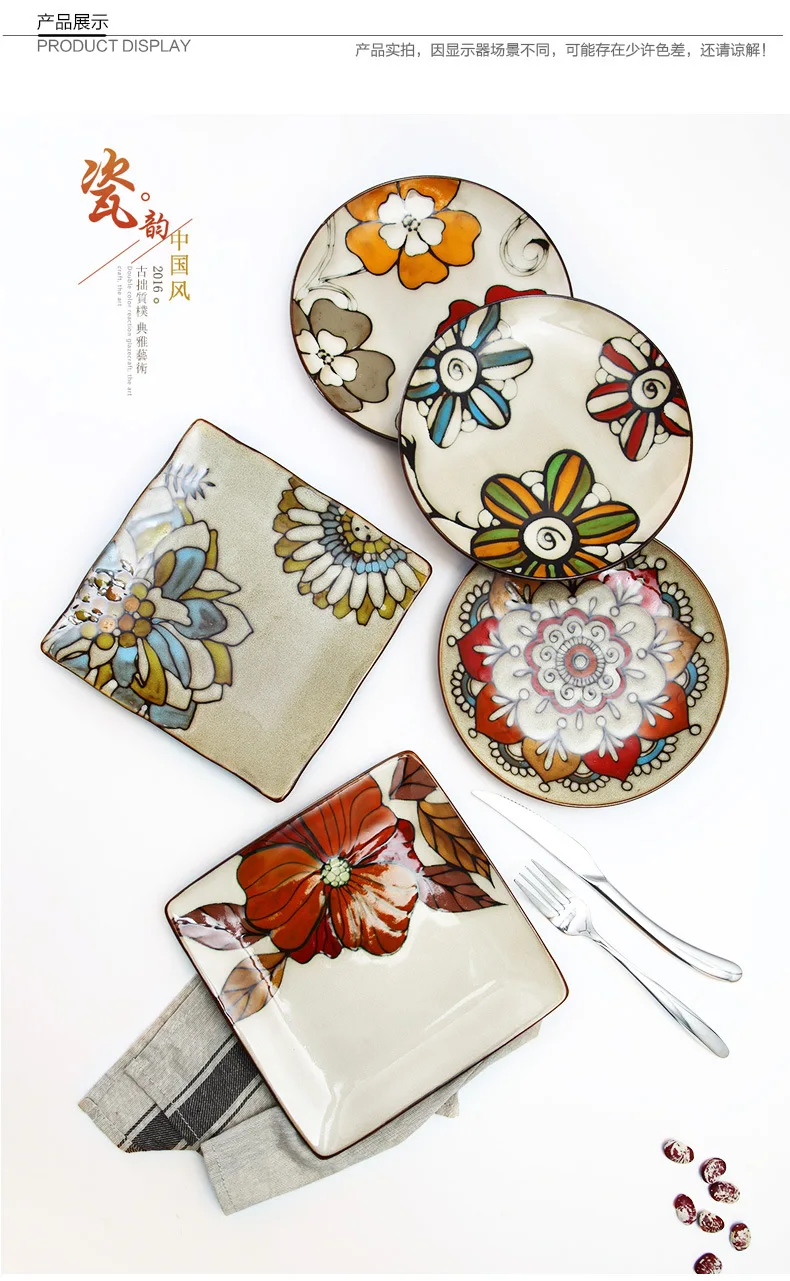 8,5 дюймов ручная роспись керамическая тарелка для ресторана креативная плоская доновка красочная керамическая посуда
