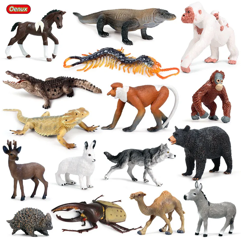 

Oenux Forest Animals Lizard Insect Action FigureWild Wolf Orangutan Camel Horse Model Figurines PVC Collection Cute Kids Toy