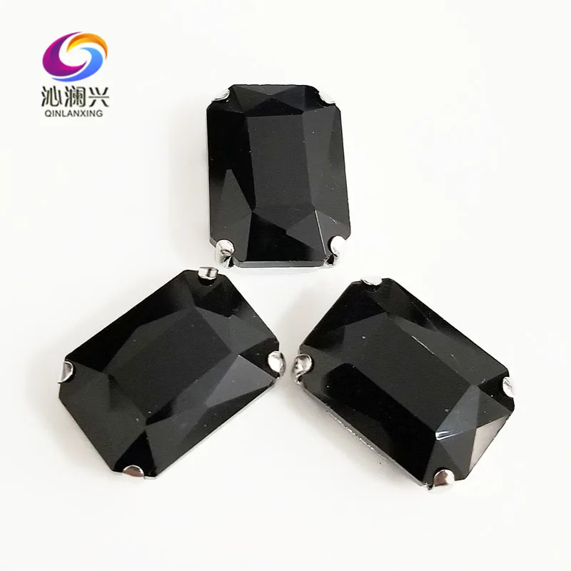 

Black Rectangle octagonal shape High quality Glass Crystal flat back sew on claw rhinestones,Diy Clothing accessories SWC02