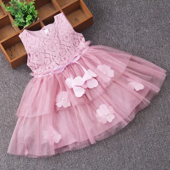 

Girls Dresses 2017 New Summer Kids Princess Dress Flowers Pearls Design for Girls 3-9Y Children Clothes Ball Gown Pink White