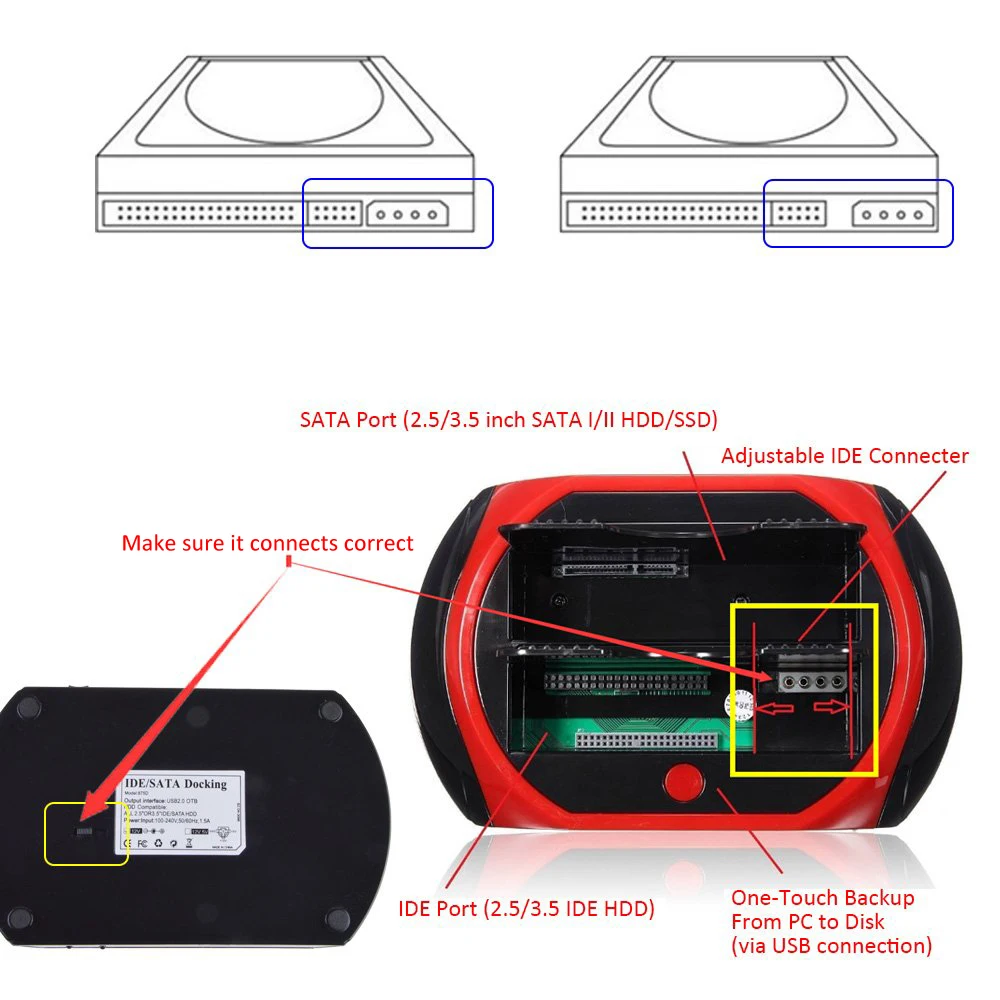 Док-станция для жесткого диска с 2 отсеками USB 2,0 на SATA IDE 2,5/3,5 дюймов внешний корпус для жесткого диска 2," 3,5" IDE SATA I/II/III HDD SSD