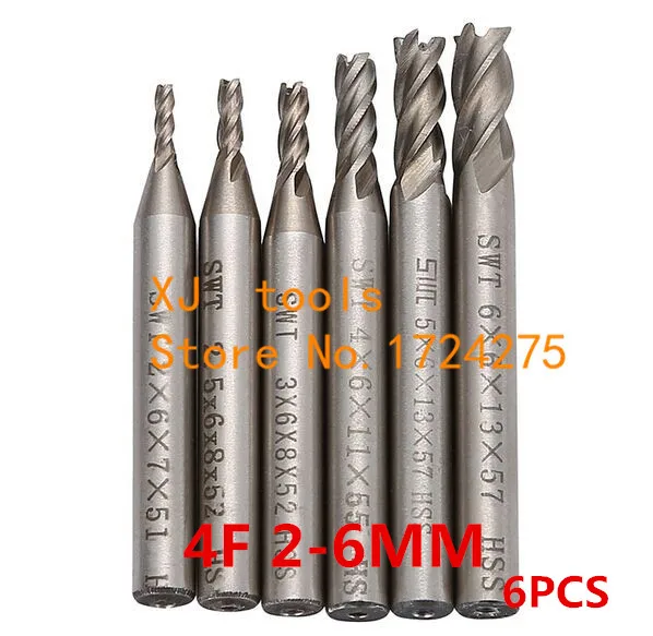 

6pcs/set 2mm-6mm End Mill Set HSS 4 Flute/2 Flute/3 Flute Blades Milling Cutter Router Bit CNC Mill Drill Bit For Power Tools