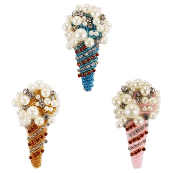 

Beaded Ice Cream Badges Crystal Rhinestones Embroidery Patches Applique Sewing for Clothes Shoes Brooches Hairband 10 pieces