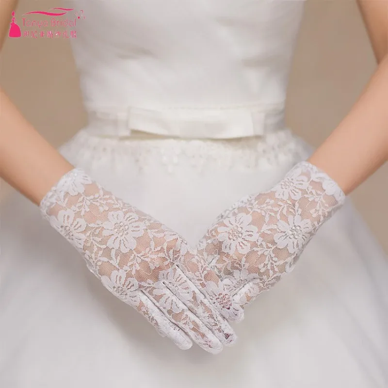Princessally новая белая кружевная Свадебная перчатка Короткие Элегантные винтажные стильные свадебные перчатки с пальцами