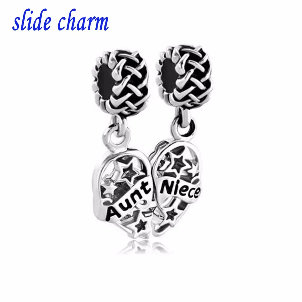 

slide charm Free shipping Aunt and niece Day Mother's Day gift pendant amulet charm beads fit Pandora bracelet