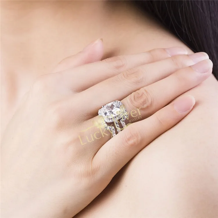 3 Carat Gold 14k Three Rings Combine Cushion Cut Fine Diamond 3 Carat Gold 14k Three Rings Combine Cushion Cut Fine Diamond Wedding Ring For Women Whole Genuine Solid In From Jewelry Accessories