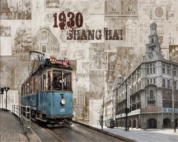 

Beibehang Customize any size wallpaper construction building tramway car nostalgic mural restaurant bar KTV theme wallpaper