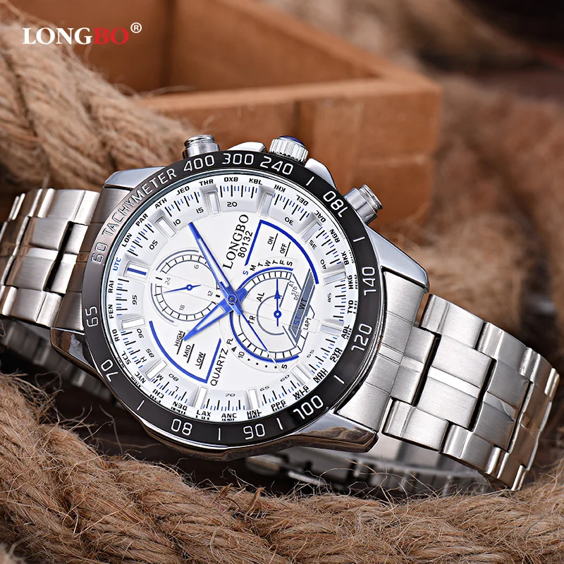 

LONGBO Military Men Stainless Steel Band Sports Quartz Watches Dial Clock For Men Male Leisure Watch Relogio Masculino 80132