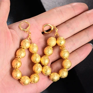 WANDO классический золотой цвет круглый кулон бусины Висячие серьги для женщин/девочек свадебные подарки ювелирных изделий 10 мм - Окраска металла: 9 beads