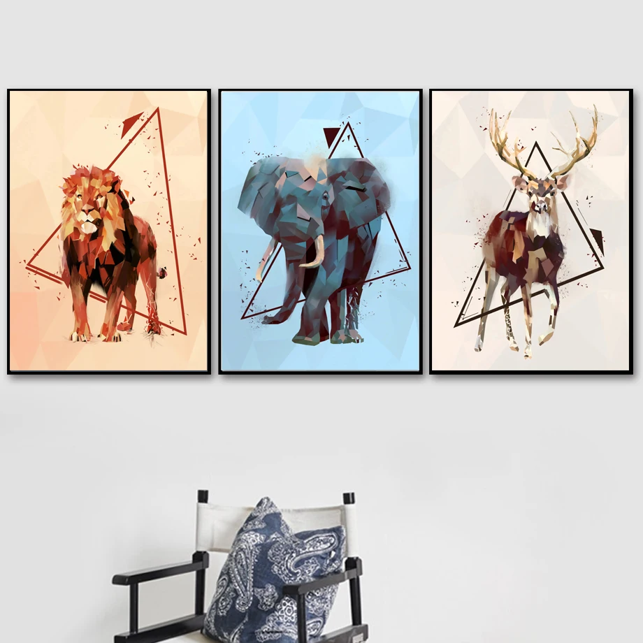 

Geometric Horse Deer Wolf Polar Bear Lion Wall Art Canvas Painting Nordic Posters And Prints Wall Pictures For Living Room Decor