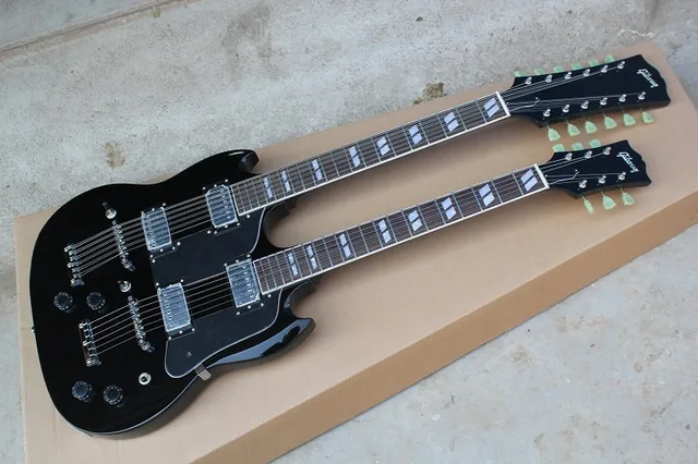Cheap 2015 New + guitar factory + black GB 1275 double necks electic guitar cherry SG 12 string 6 string double neck electric guitar