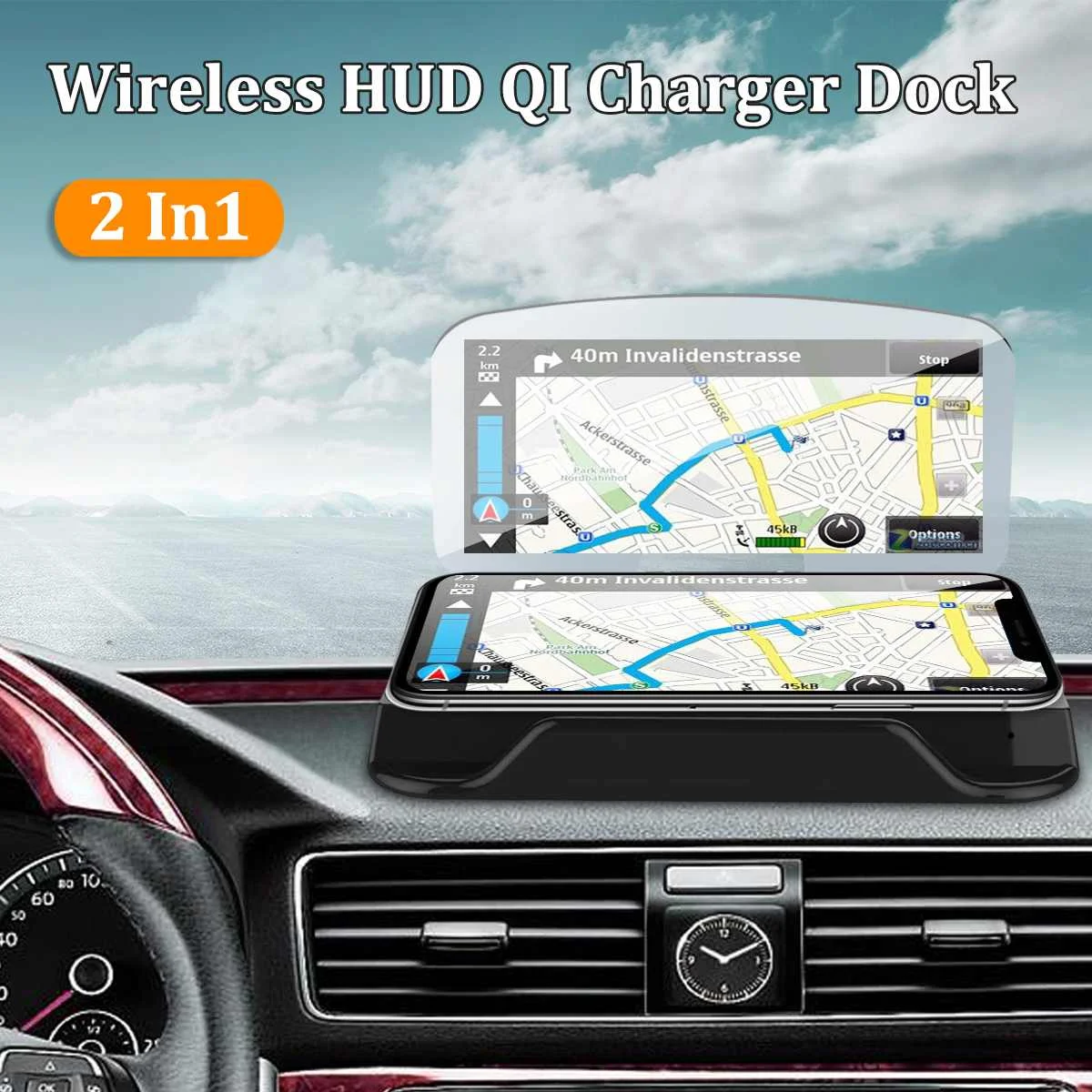 2 в 1 Беспроводное Автомобильное зарядное устройство HUD QI, навигационный дисплей, зарядная док-станция для телефона, быстрая навигационная проекция, менее 6,5 дюймов градусов