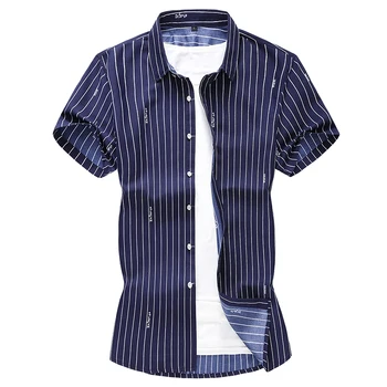 

Cotton Casual Shirt Men Short Sleeve Striped Dress Shirts Men's Summer Fashion Shirt Male Camisa Masculina Plus Size M-7XL