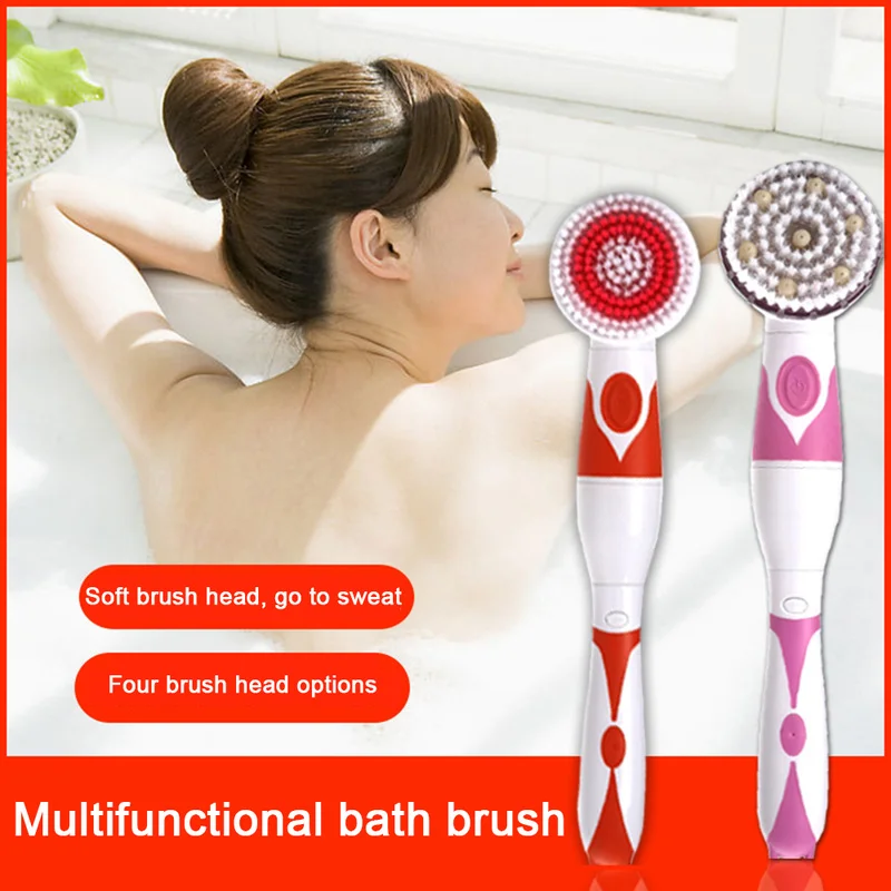 

4 in 1 Bathroom Electric Shower Body Brush Battery Powered Massage Cleaning Back Brush Spin Spa Bathing Brush