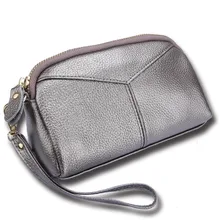 Fashion Women Casual Clutch Bag Genuine Cow Leather Wristlets Handbag Woman Wallet Soft Zipper Pocket Ladies Coin Purse Gift
