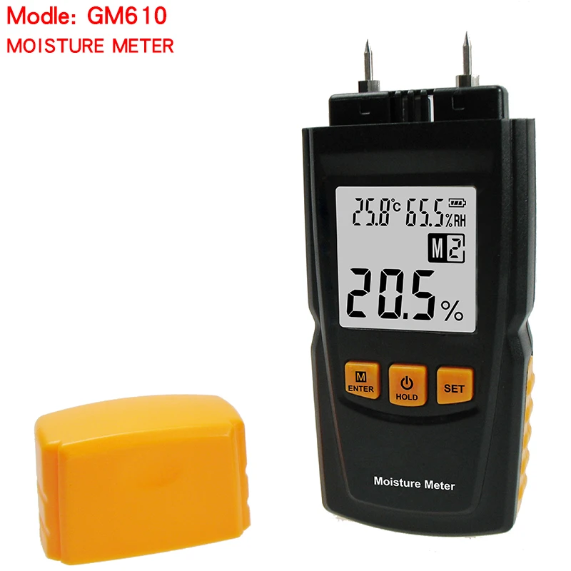 

High Precision GM610 Wood Moisture Meter 2Pins Humidity Tester Timber Damp Detector Hygrometer Range 0~70% Digital LCD Display