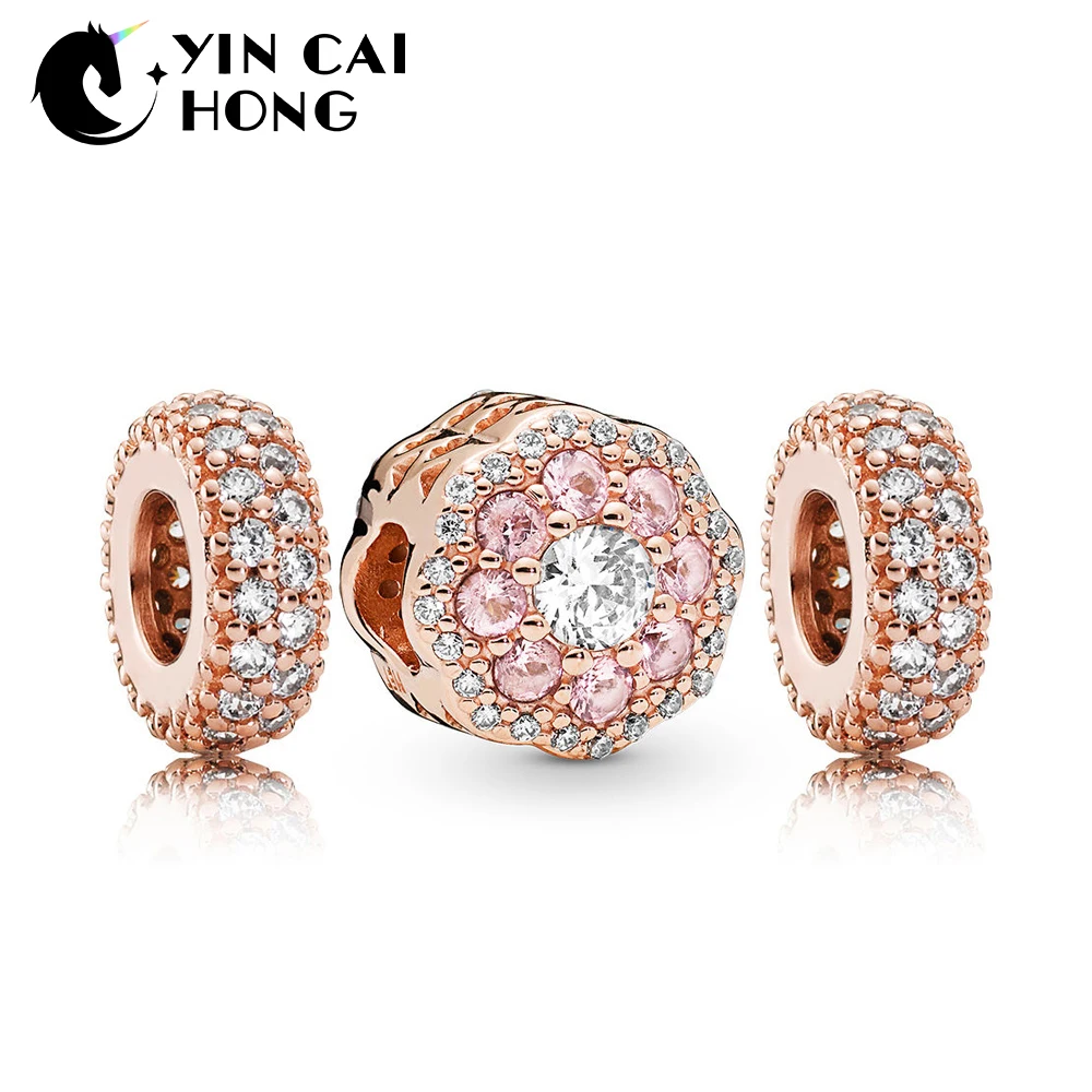 

YCH 100% 925 Sterling Silver New 2019 Spring RAU0593 Rose Shining Flower Charm Pack Beaded Gift Set Fit DIY Bracelet Bangle