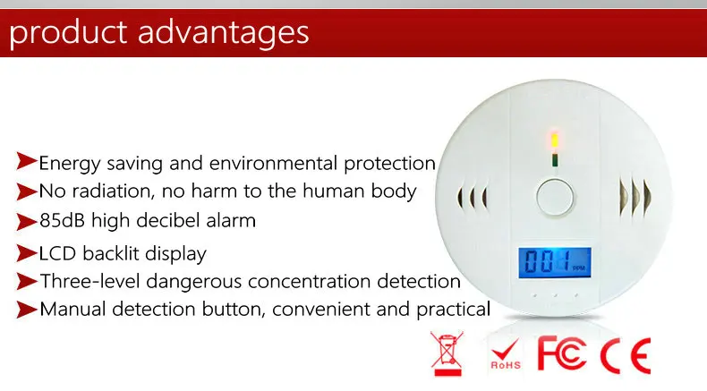 Free Shipping Gas Detector Carbon Monoxide Separate Working 85db Alarm Sound Independent Carbon Monoxide Detector CO Sensor