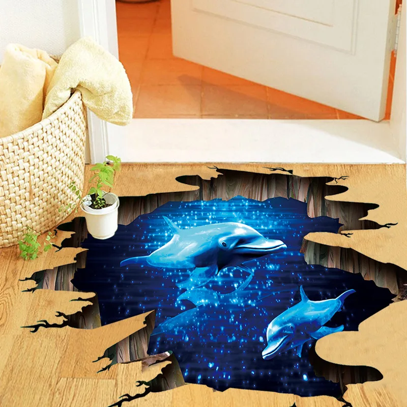 

Creative 3D Dark Blue Phantom Dolphins Wall Stickers Ceiling TV/Sofa Backdrop Wall DecalFlooring Series Mural Decal Home Decor