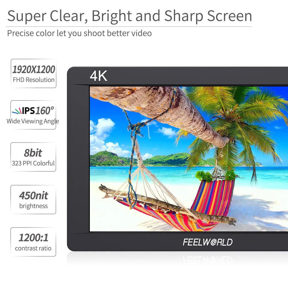 Feelworld FW703 7 inch On Camera DSLR Monitor Field 3G SDI 4K HDMI FULL HD 1920x1200 IPS Screen wit