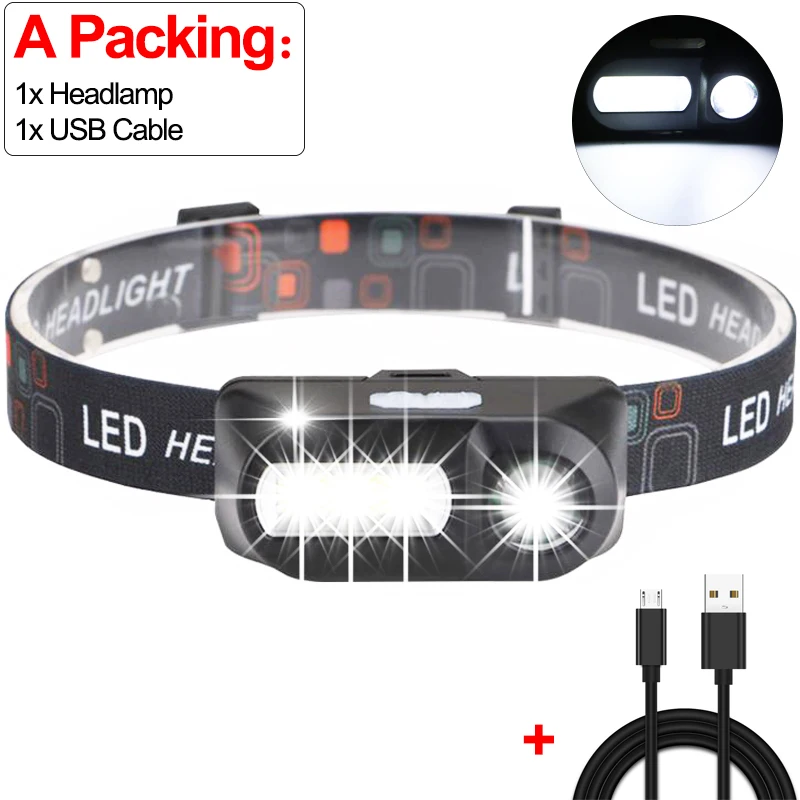 Супер яркий светодиодный налобный фонарь наружный головной светильник для кемпинга XPE+ COB USB зарядка рыболовный головной светильник s водонепроницаемый светильник-вспышка с 18650 - Испускаемый цвет: Package A