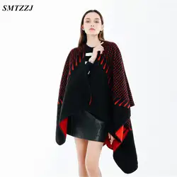 SMTZZJ 2018 продаж Элитный бренд кашемир пашмины Для женщин зимний шарф женский кисточкой верхняя одежда в клетку модные рукава пончо Накидки