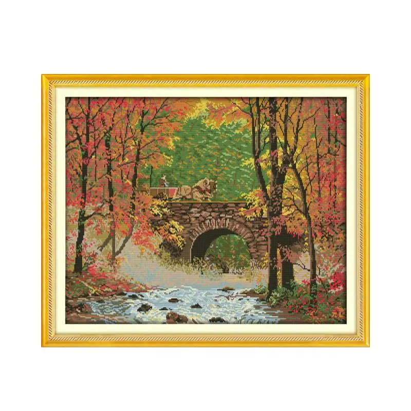 

Cross Stitch Sewing Kit Autumn Bridge Beautiful golden autumn landscape handmade diy furniture decoration painting