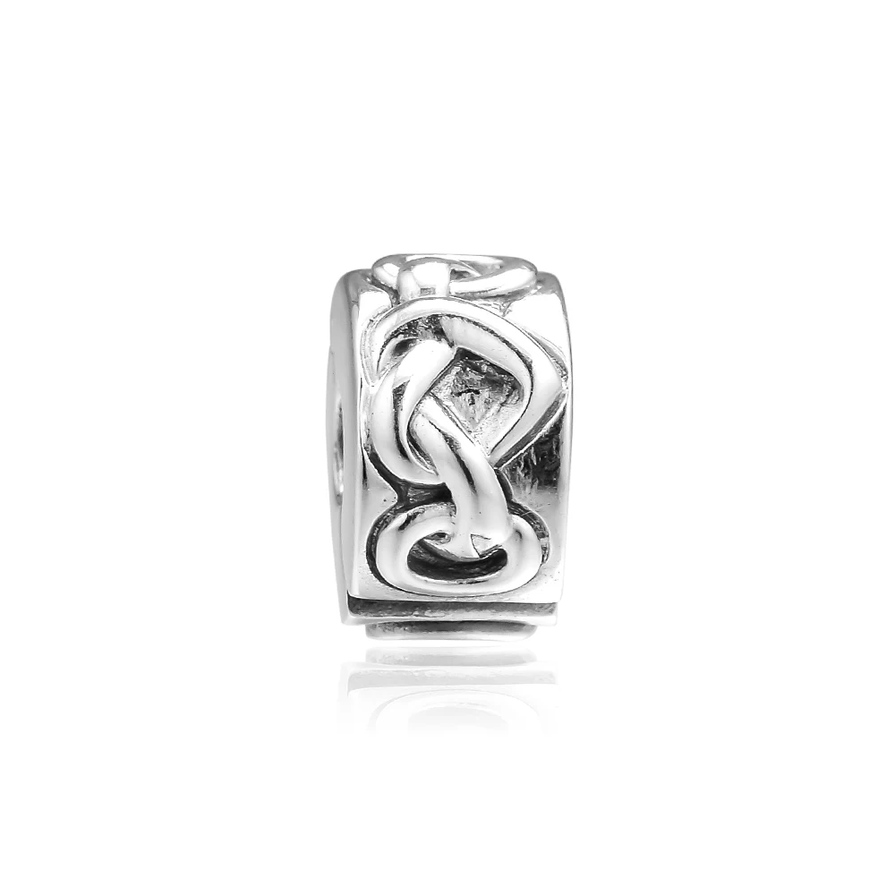 

FANDOLA Beads Knotted Heart Clip Charms Fits Pandora Bracelet 925 Sterling Silver Charm Beads for Jewelry Making Kralen PERLES