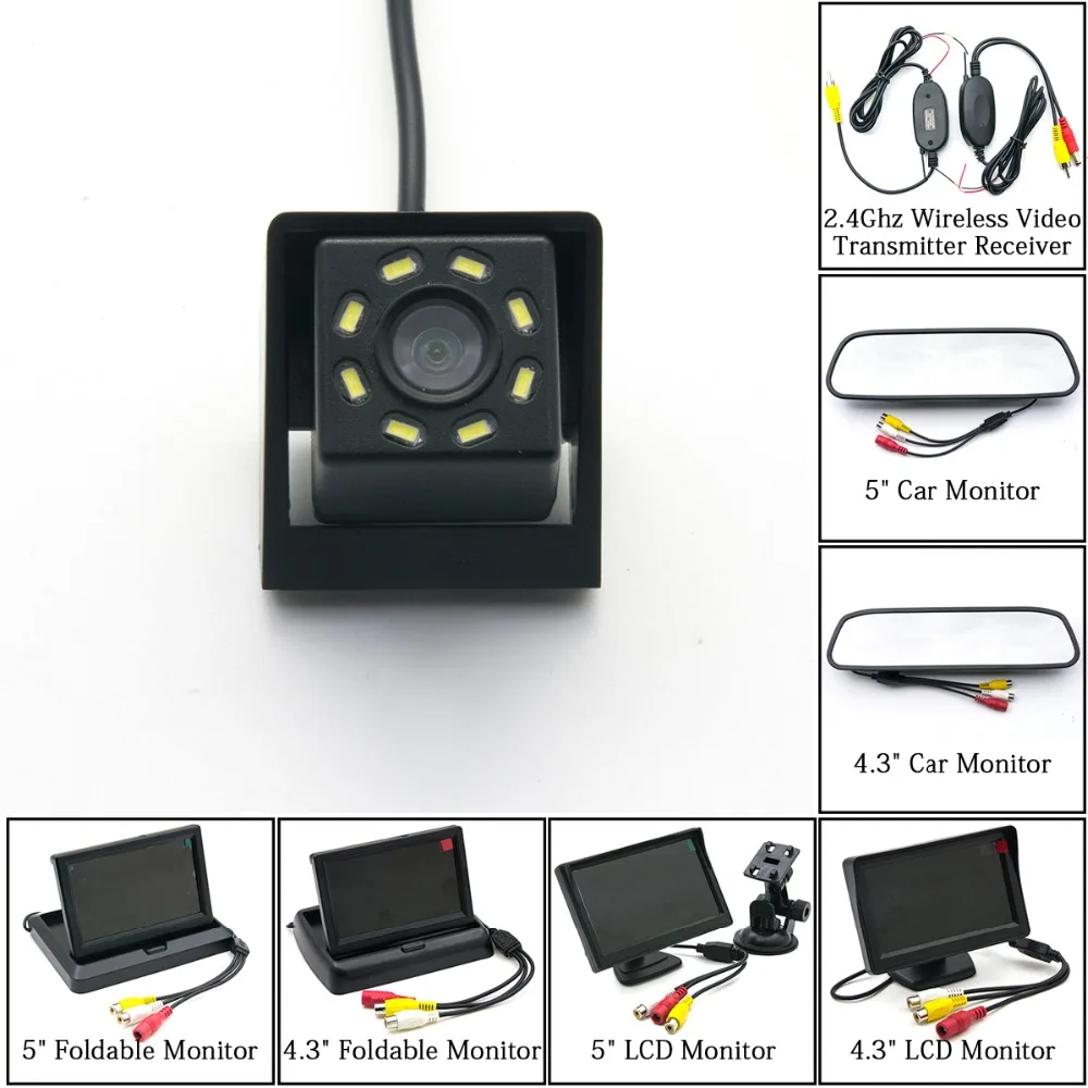 

HD 8LED Car Rear View Camera Backup 4.3 5 inch LCD Parking Monitor Wireless Kit For SsangYong Ssang Yong New Actyon Korando 2014