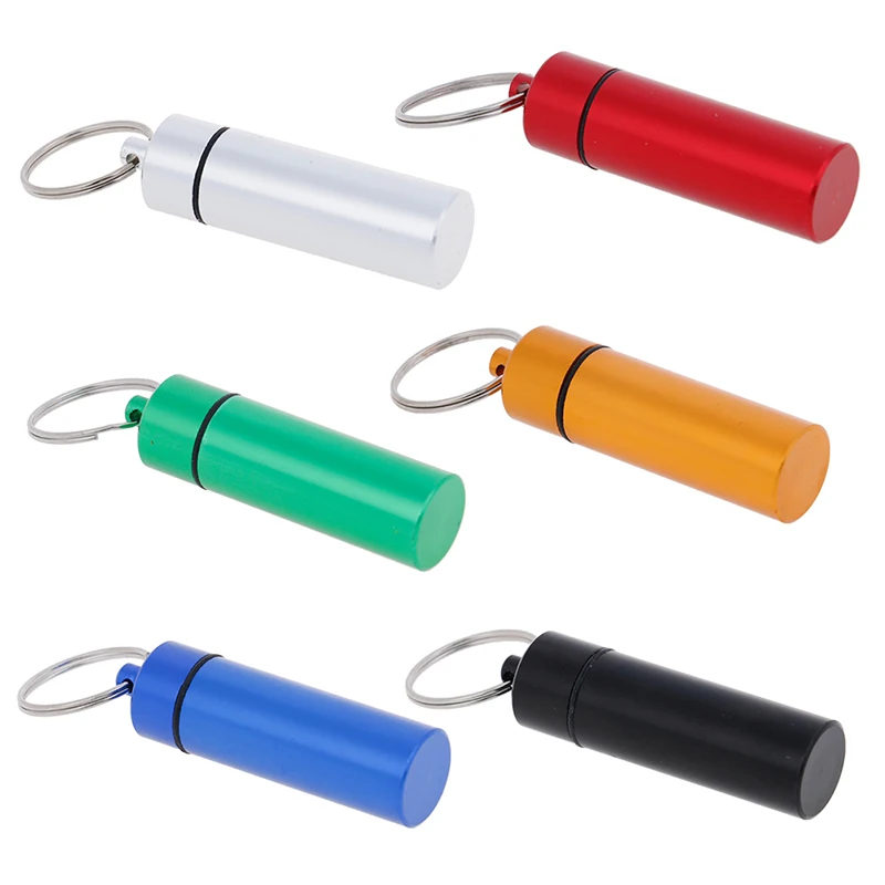 

Health Care 1pc Waterproof Aluminum Pill Box Container Keychain Medicine Holder Box Color Random
