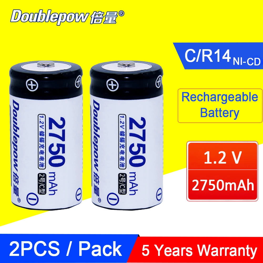 

2Pcs Doublepow 1.2V 2750mAh Actual Capacity C/R14 Size Rechargeable Batteries For Flashlight Gas Cooker Radio Refrigerator