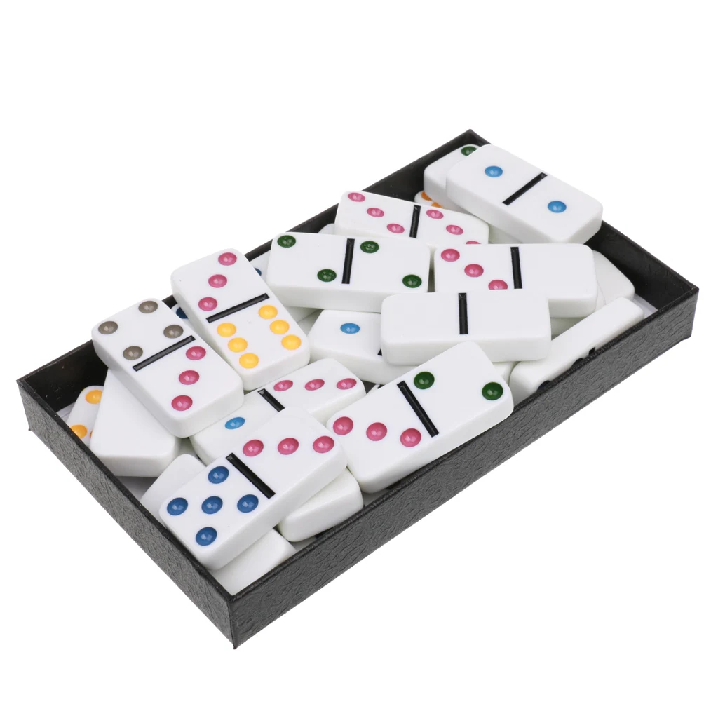 Double Six Dominoes Set of 28 Vintage Domino Travel Family Game Toy White Colorful Traditional Domino Set Classic Toy Kid Gift
