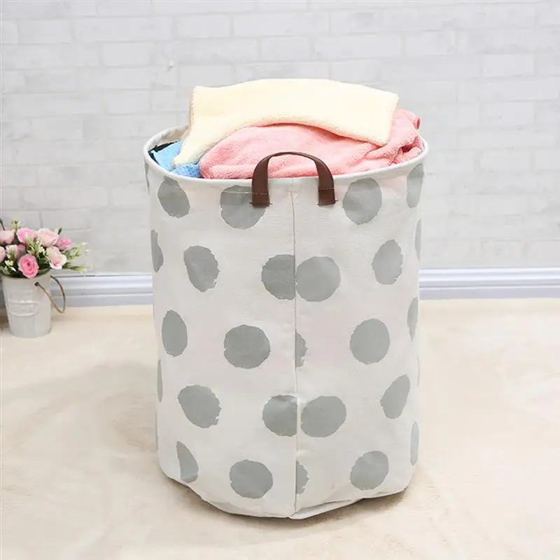 1 Pc Multifunctional Cotton Linen Laundry Basket Circle Printing Large Capacity Dirty Clothes Basket Durable Home Storage
