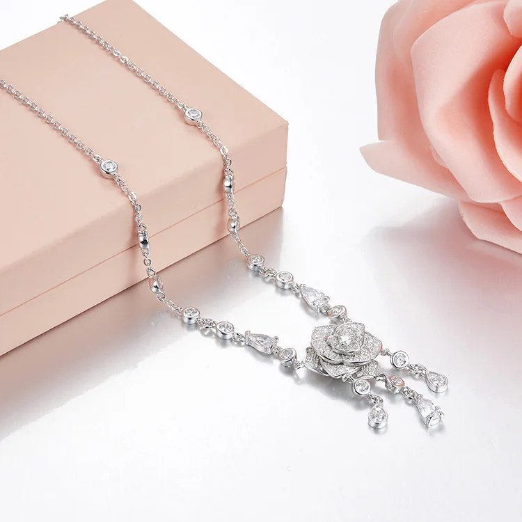 

ZOZIRI brand Charm rose flowers Pendant necklace for women delicate small water drop necklace real 925 sterling silver jewelry