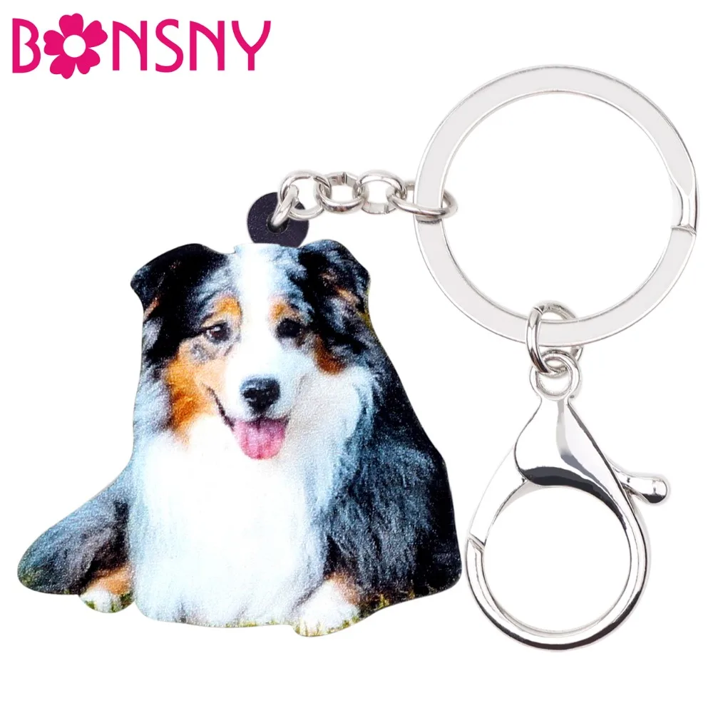Bonsny Acrylic Smile Australian Shepherd Dog Key Chains Keychains Ring
