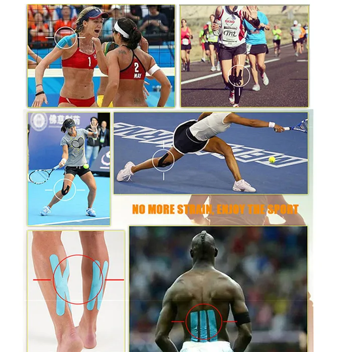 5ขนาด Kinesiology เทปกีฬา Elastomer กีฬา Recovery สายรัด Gym กันน้ำเทนนิสกล้ามเนื้อผ้าพันแผล