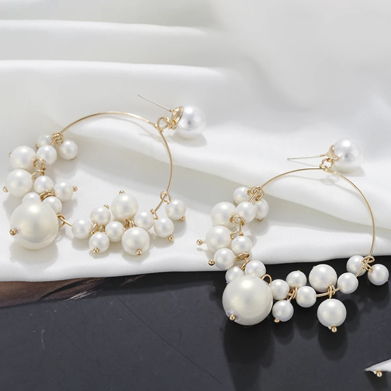 

AENSOA Korea Design Round Pearl Drop Earrings For Women Girl Fashion 2019 Big Pearl Dangle Earrings Wedding Bridal Jewelry Gift