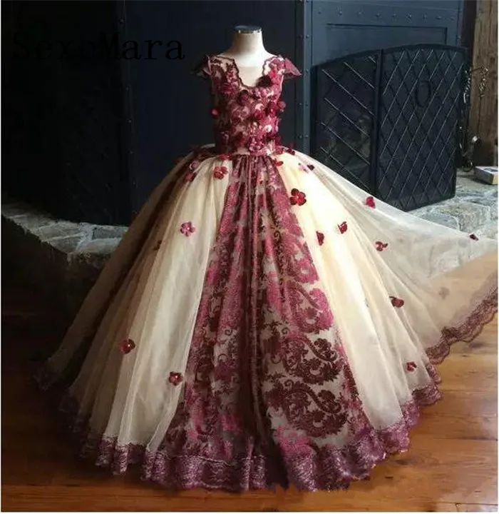 champagne and burgundy flower girl dresses