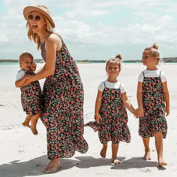 

Matching Outfits Mother & Daughter Floral Printed Dress Summer Mom Girls Sleeveless Maxi Dresses Family Clothes New