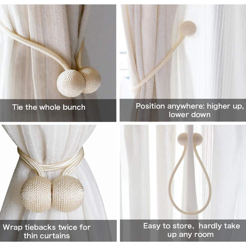European Style Magnetic Woven Texture Curtain Tieback Convenient Drape Tie Backs Decorative Blackout Holdback for Window Decor
