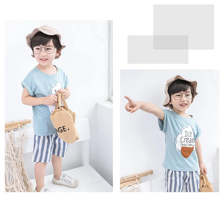New Cotton Baby Boys Clothes Set Summer Casual Toddler Girl Outfits 2pcs Children Clothing Letter Tshirt Stripe Shorts Kids Suit (7)