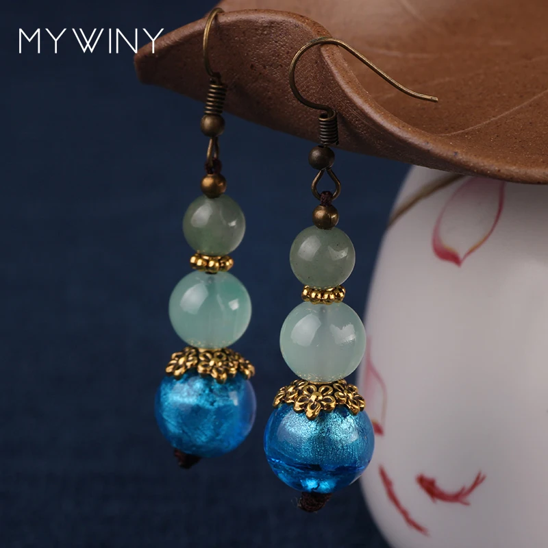 Женские длинные серьги MYWINY Винтажные с разноцветными бусинами и