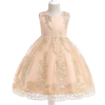 

European And American Children Clothing Princess Girl Dress Gold Thread Embroidered Wedding Dress Flower Kids Dresses For Girls