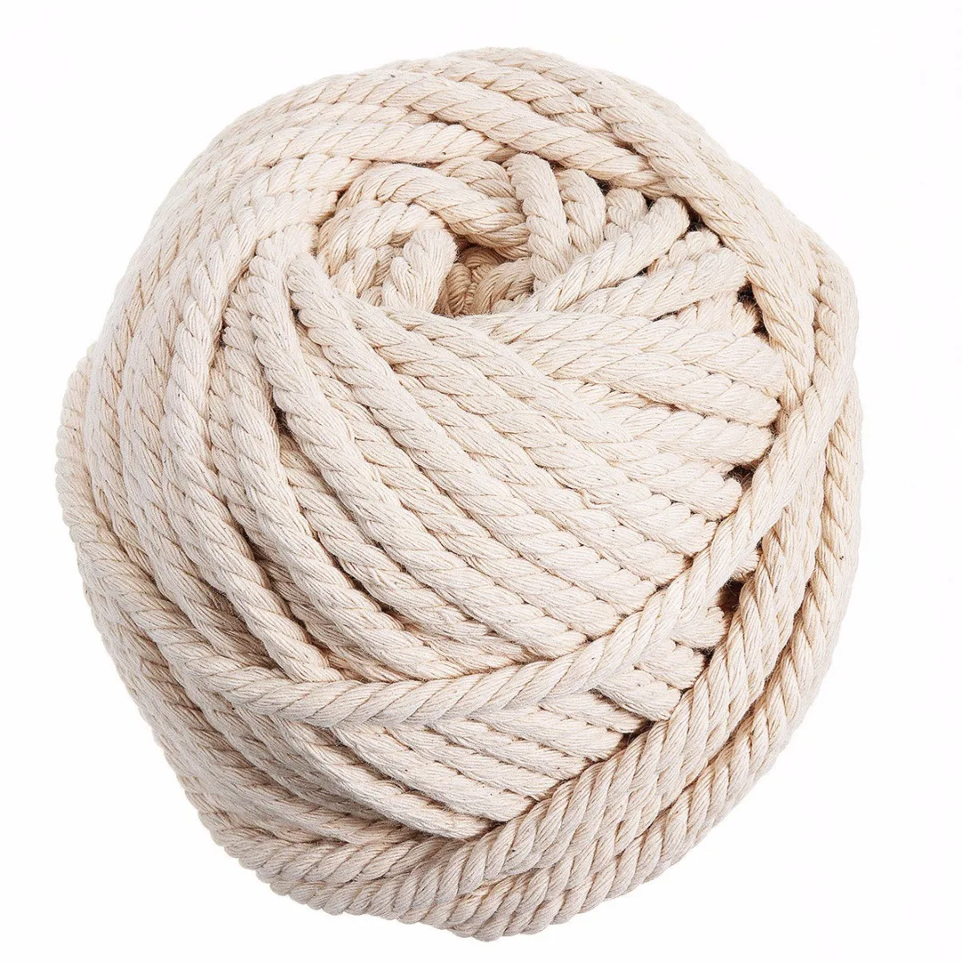 1 Roll 30M Macrame Rope Natural Beige Cotton Twisted Cord Artisan Hand Craft 6mm