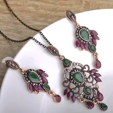 Vintage Wing Shape Pendant Necklace Earring Set Dangle Earring Choker Anti Gold Plated Acrylic Rhinestone Jewelry Sets For Women