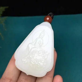 

J06#Hetian jade white jade Guanyin pendant, jade oil run