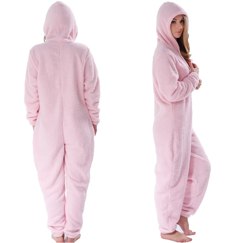 JUICE MATE Plus Size Fluffy Fleece Onesie Pink Hot Pink Cream Sleepwear Winter Warm Hooded Pajama Set Onesie For Women & Girls