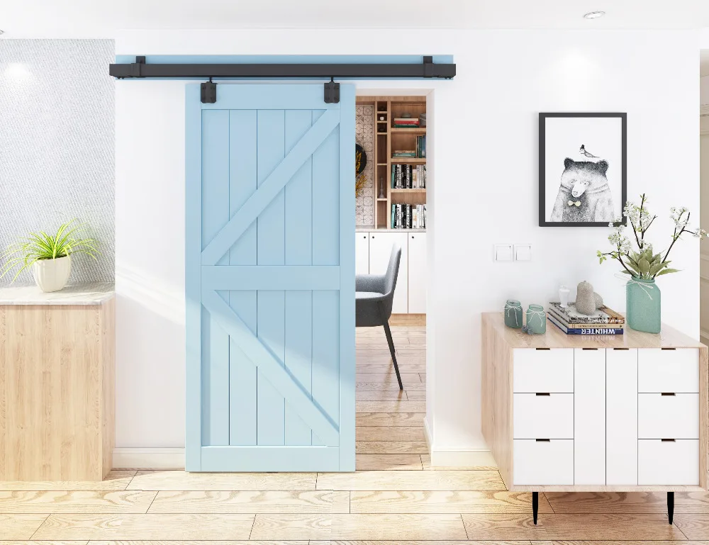 DIYHD 5FT 8FT Smooth Black Box Rail Heavy Duty Barn Door Hardware