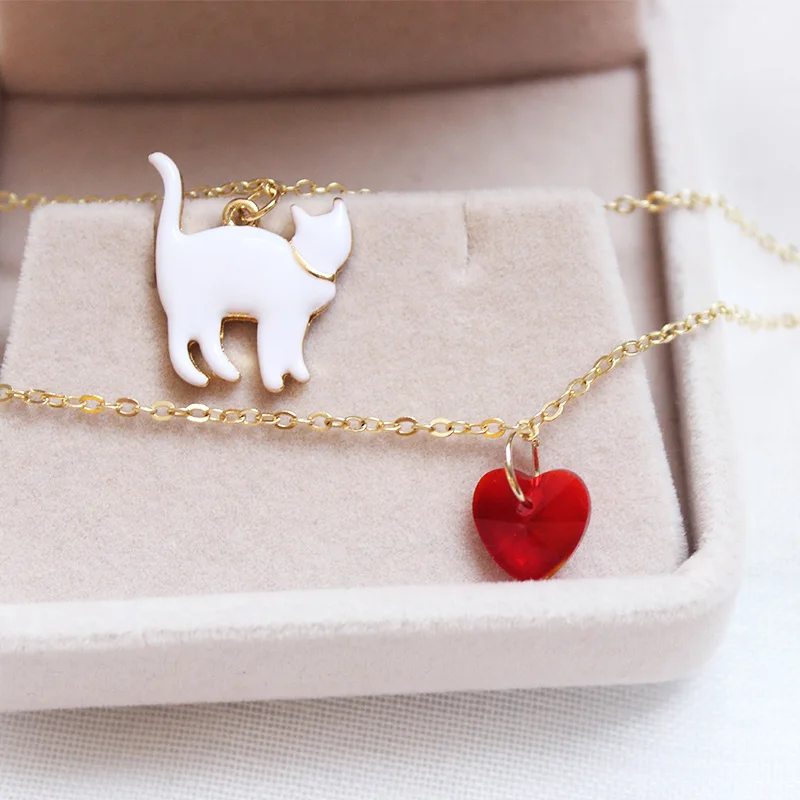 SANSUMMER браслет Симпатичные животные кошка браслет красного цвета с надписью «Love Стекло двухслойный браслет сплав Комбинации браслет, лучший подарок 5825